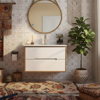 Meuble-lavabo mural de 32 pouces avec lavabo et deux tiroirs