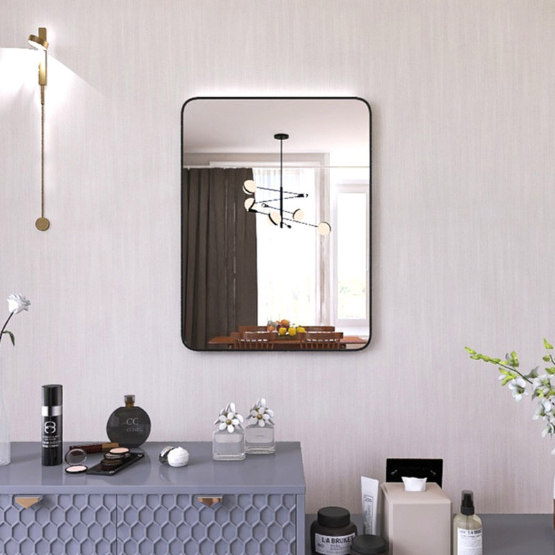 Miroir mural Dustyn, 32 po x 24 po, Rectangulaire, Noir