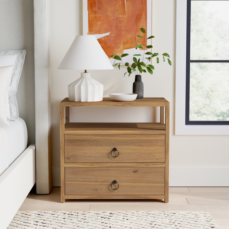 Elin 2-Drawer Nightstand with Open Shelf, Natural