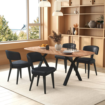 71" Oval Dining Table Set For 4-8, Chevron MDF Table With PU Leather Chairs, Modern Luxury Kitchen & Dining Set, Comfortable Stylish Dinner Table Set