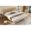 Lit plateforme très grand en bois avec tête de lit en forme de gourde, lit plateforme de style rétro avec support en lattes de bois, naturel-133438382