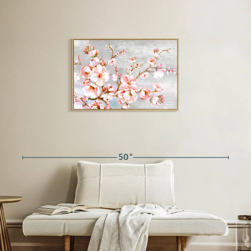 Fleurs de cerisier au printemps, Cadre flottant en bois naturel, 31 po x 21 po