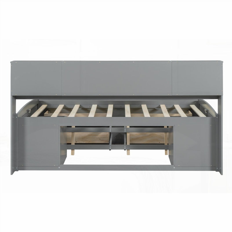 Lit de jour pleine grandeur en bois avec 2 armoires de chevet, tablettes supérieures et amp; 4 tiroirs - aucun sommier nécessaire, robuste et amp; Durable