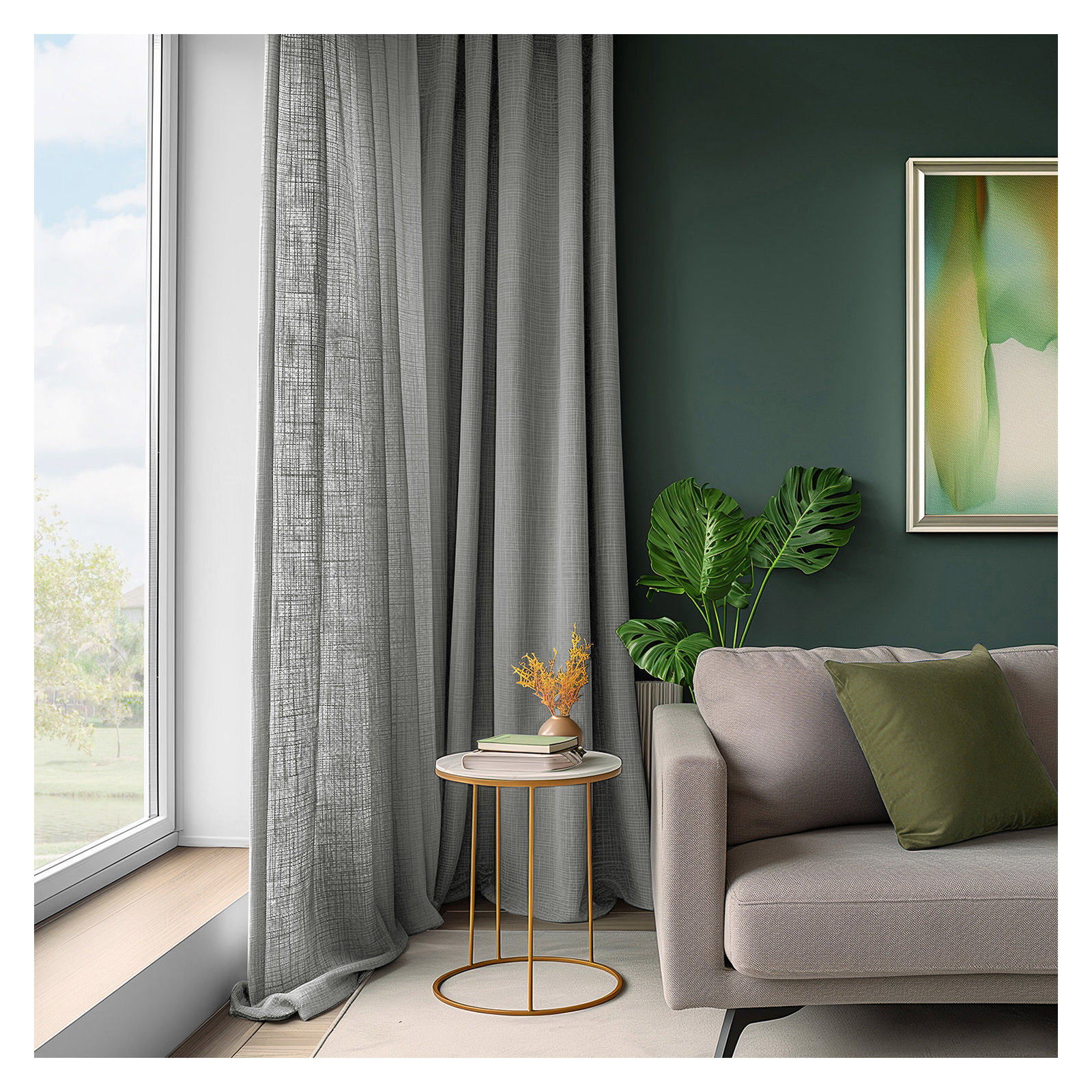 Farmbry Simply Faux Linen Curtains Pair - 2 Panels - Light Filtering Window Curtains, Gray, 50" W x 84" L