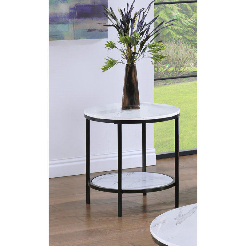 Table de bout ronde moderne avec tablette de rangement 1pc