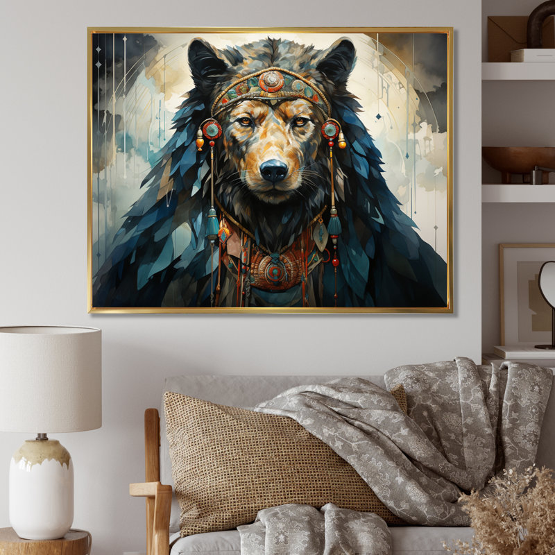 «Native Art Bear», reproduction d'art sur toile, H 24 po x l 32 po x P 1 po, Cadre flottant doré