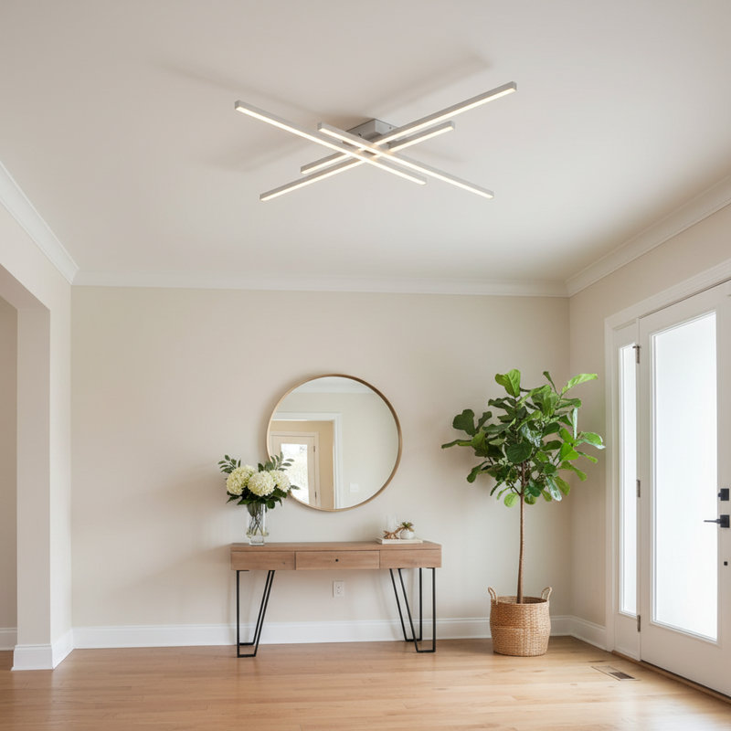 Plafonnier semi-encastré à DEL 4 lumières Whisman, Argent, H 3,3 po x l 43 po x P 43 po