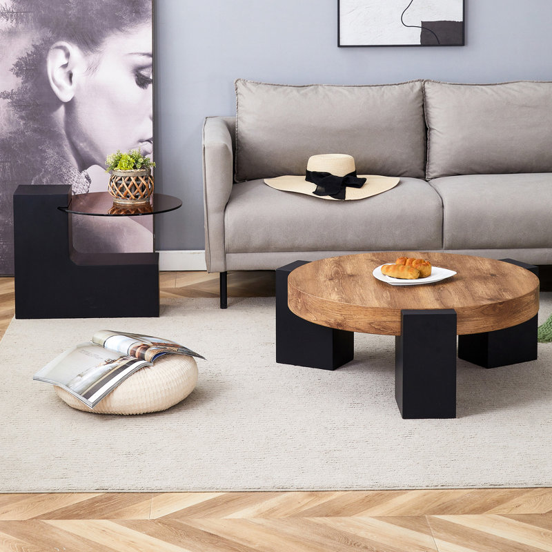 La table basse à deux étages détachable, le design élégant est plus précieux, Bois, Black, H 17,3 po x l 24 po x P 24 po