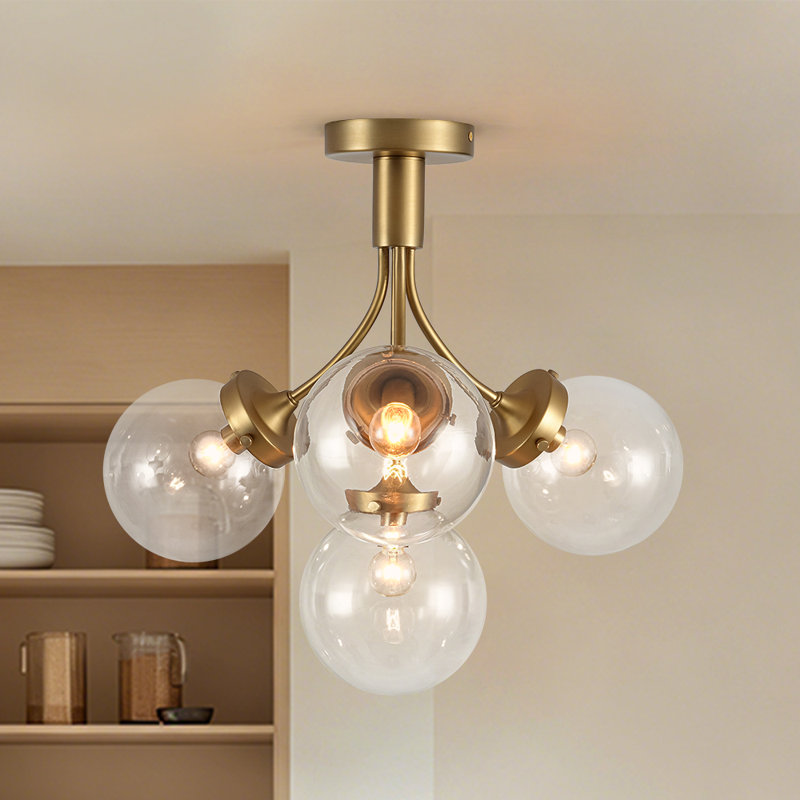 Plafonnier semi-encastré 4 lumières, Doré