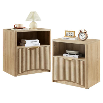 Mid Century Modern Nightstand With Drawers, Wood Fluted Bedside Table With Storage