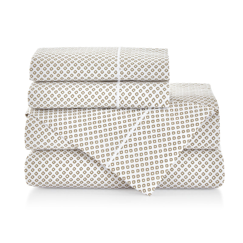 Emma 300 Thread Count Geometric Egyptian-Quality Cotton Sateen Pillowcase, Standard Pillowcase, Linen