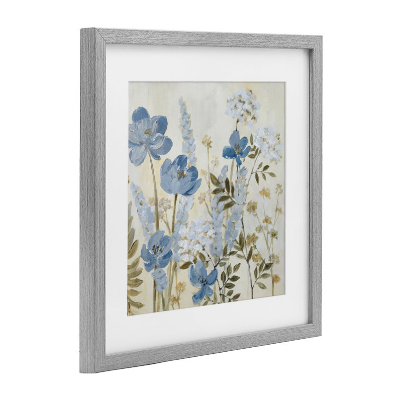 «Peace in the Blue Garden», reproduction sous verre encadrée, design par Lanie Loreth, Cadre de ferme gris, H 16 po x l 16 po
