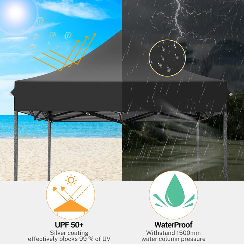 3 x 3m Steel Canopy, Black