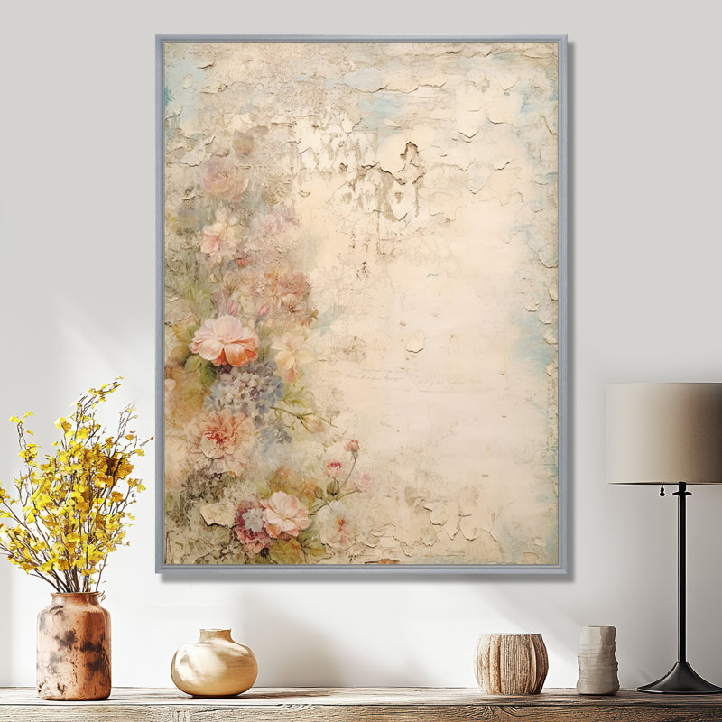 Bouquet rustique de roses roses, art mural - rose, H 40 po x l 30 po x P 1,5 po, Reproduction avec cadre flottant