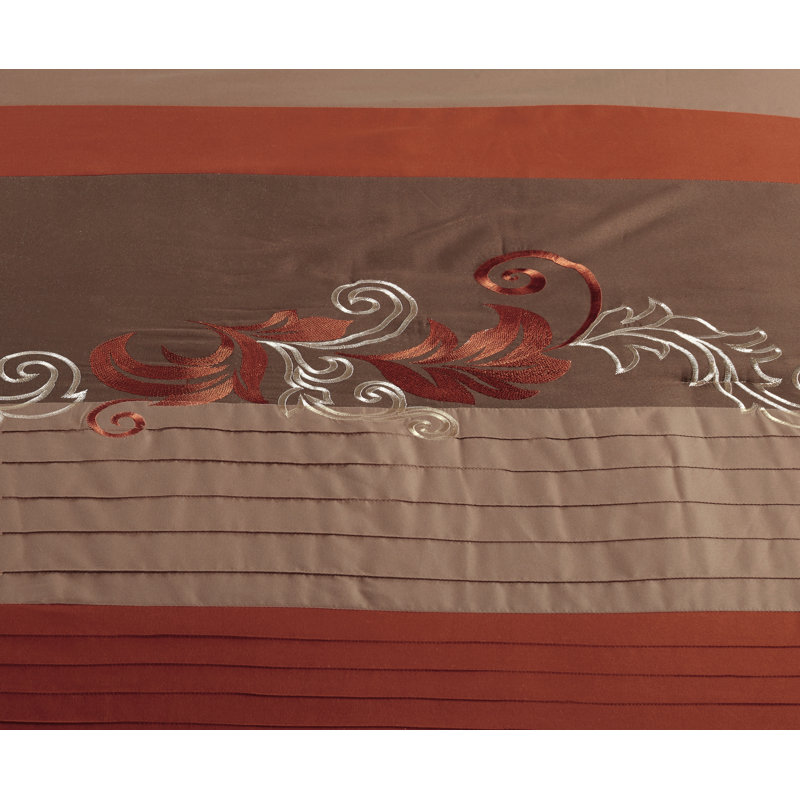 Floral Embroidered Microfiber 7 Piece Comforter Set, California King Comforter + 6 Additional Pieces, Rust Orange/Taupe/Brown