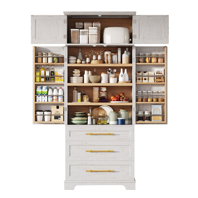 Armoire de rangement classique avec 4 portes et 3 tiroirs, White
