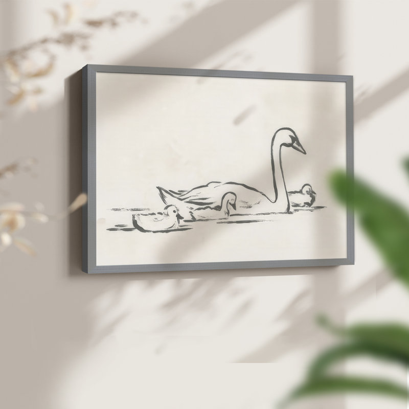 Swan Sketch III -Framed Print - Restickable, H 11 po x l 14 po, Gris