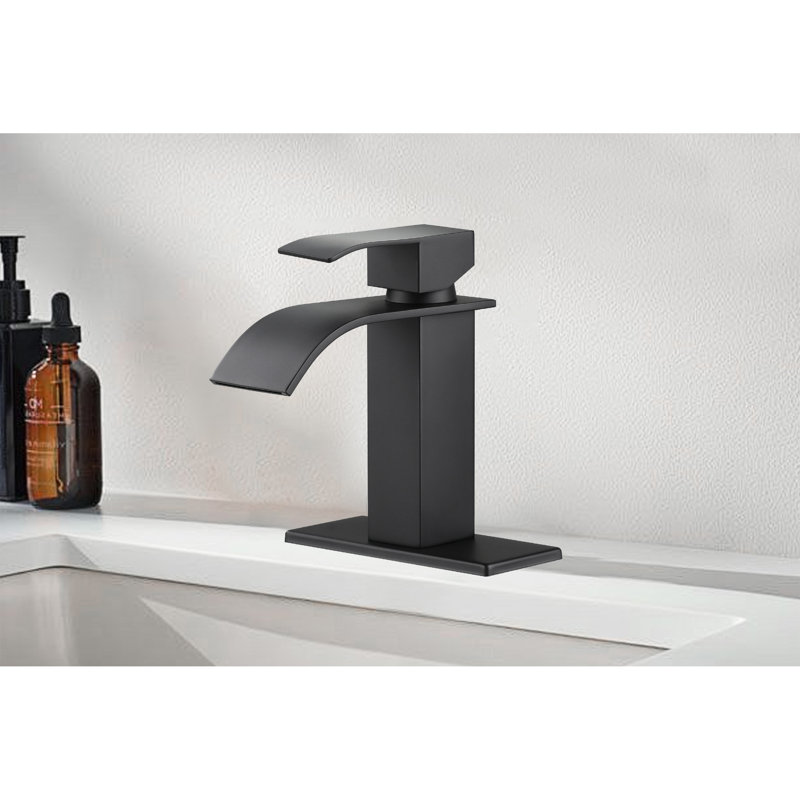 Matte Black Waterfall Spout Bathroom Sink Faucet, Single Handle Operation For Convenience, Built With Stainless Steel Faucet Spout, Seamless Water Control, Construction