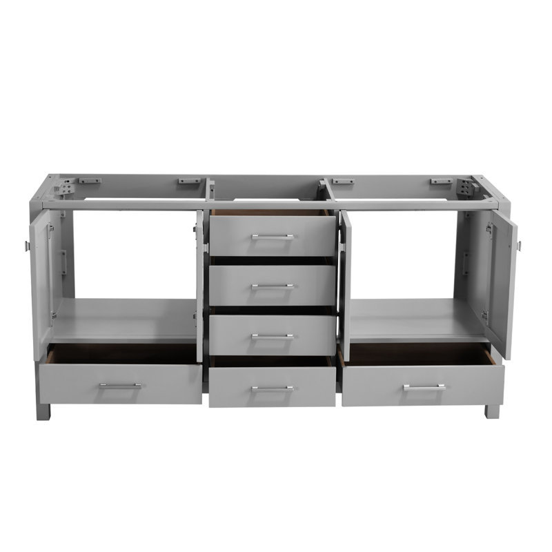 De salle de bain en bois massif avec lavabo double, armoire grise moderne