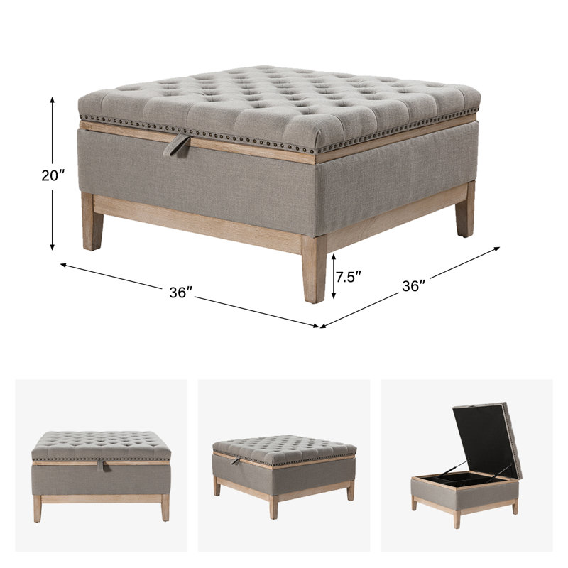 Repose-pieds rembourré Amdan avec pieds en bois massif, Polyester gris