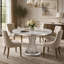 Table de salle à manger ronde de 119 cm (47 po) en faux marbre, table de cuisine moderne avec finition brillante et piètement en acier inoxydable pour une décoration intérieure élégante