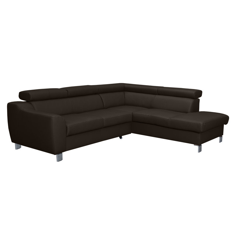 Aribel Faux Leather Corner Sectional with Sleeping Function and Storage Box with Adjustable Headrests, Brown