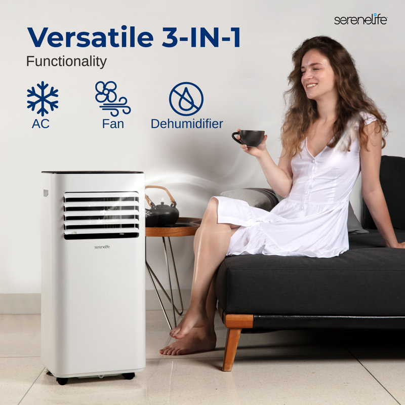 Climatiseur portatif Serenelife 10000 BTU - Climatiseur compact 3 en 1 pour pièce jusqu'à 320 pieds carrés Pi. - Unité CA de plancher avec télécommande - Roulettes universelles, ensemble de fixation de fenêtre