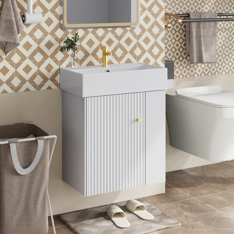 Meuble-lavabo mural 21,5 po avec lavabo en céramique, Blanc / Blanc