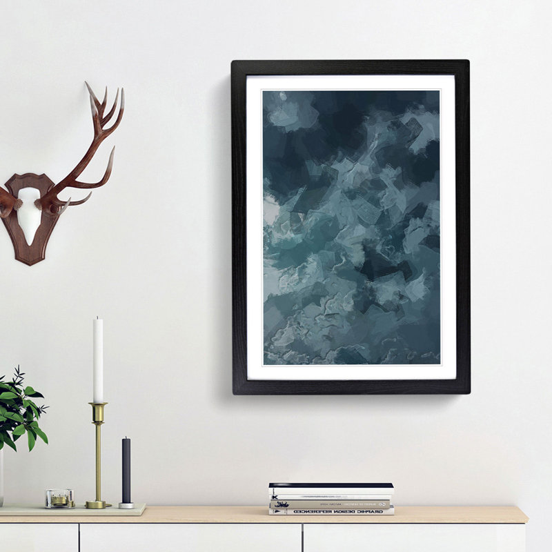 Teal Skies in Abstract - Picture Frame Graphic Art Print, 48cm H x 36cm W x 2cm D, Black Framed
