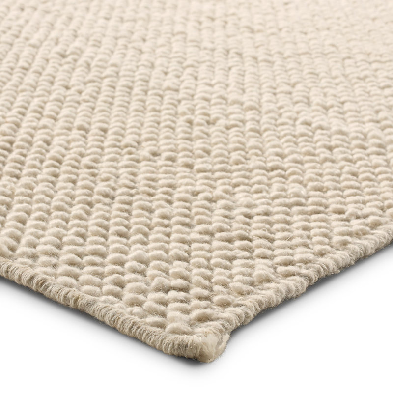 Tapis blanc uni tissé à la main Lindquist fabriqué à partir de matériaux durables, Rectangle de 5 pi x 8 pi