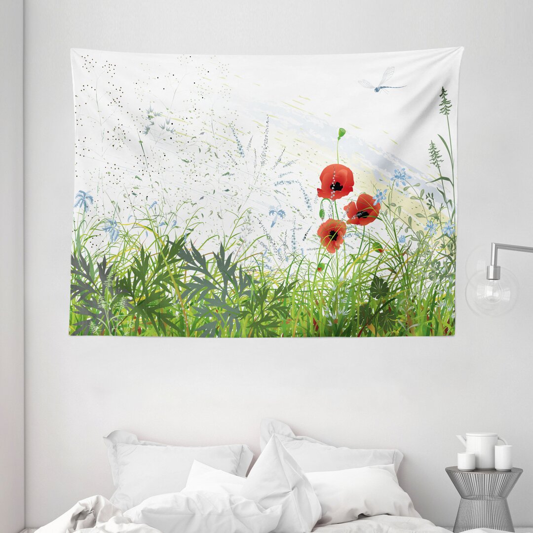 Tapisserie Blumenwiese mit Mohn und Libelle