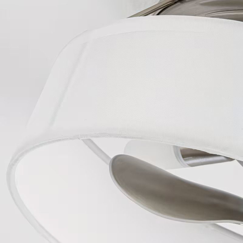 12.6In. Brushed Nickel Fabric Caged Flush Mount Ceiling Fan With Light And Remote