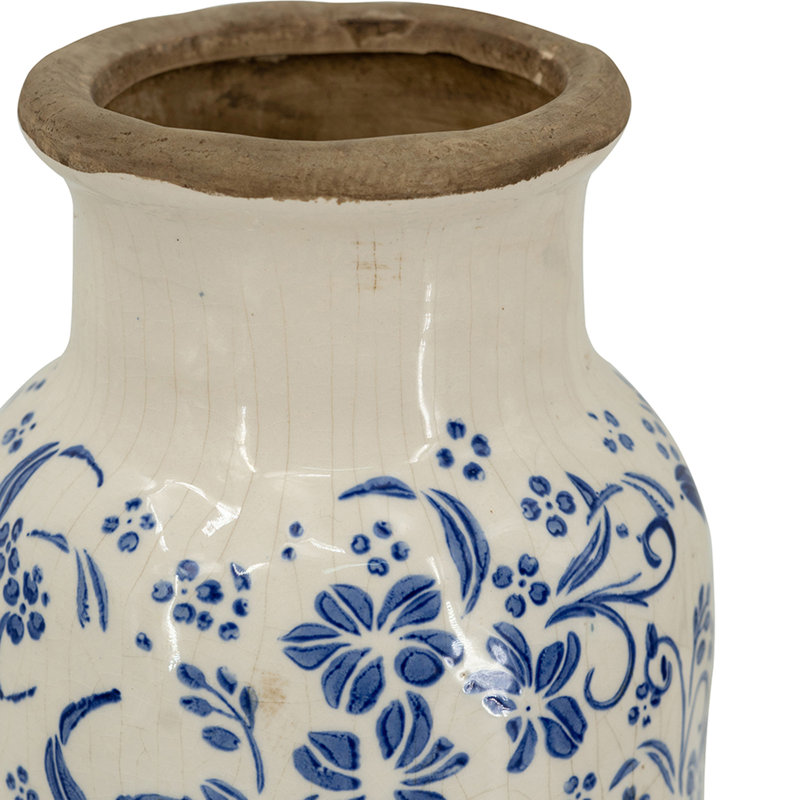 Vase en céramique avec motifs floraux traditionnels, H 12,5 po x l 5,7 po x P 5,7 po