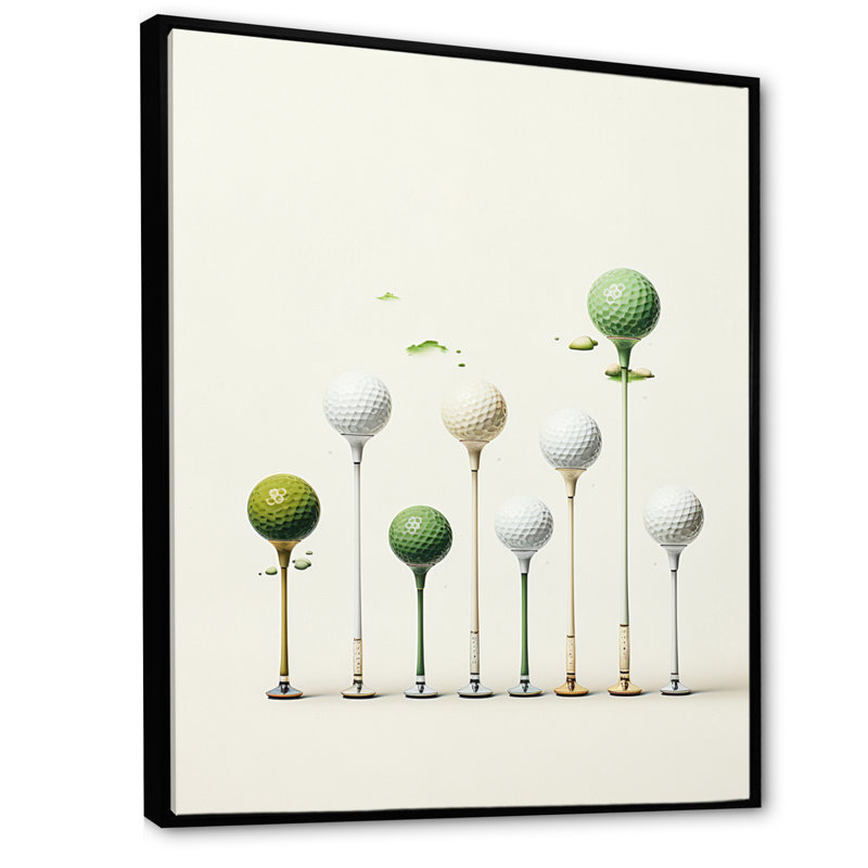 Caidy Minimalisme Golf Tees V - art mural golf, H 32 po x l 16 po x P 1 po, Cadre flottant noir