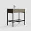 Meuble-lavabo moderne 31 po en acier inoxydable blanc mat avec lavabo intégré, tiroir décoratif, tablette en verre trempé pour appartements modernes, salles de bain principales et d'invités-1075974006-1086197142
