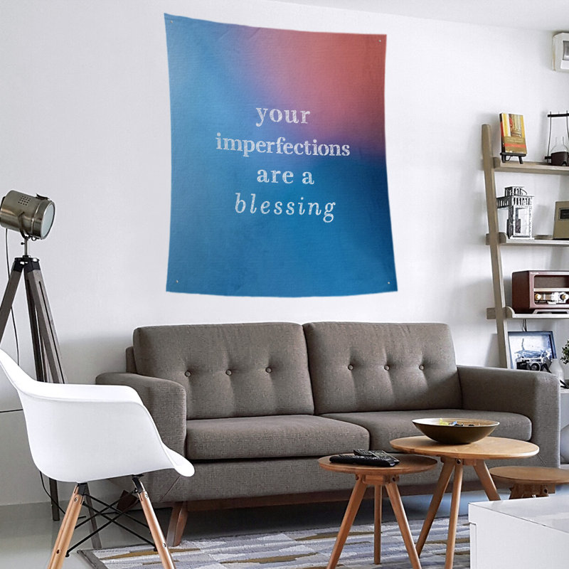 Tapisserie citation d’imperfections écrites en polyester, H 27,5 po x l 37,5 po, Bleu / rose