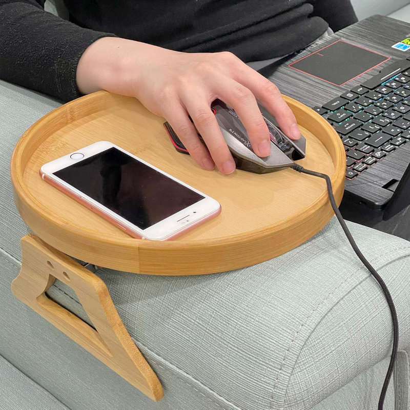 Sofa Arm Clip Tray, Side Table For Remote Controls/Drinks/Gamepads Holder, Yellow