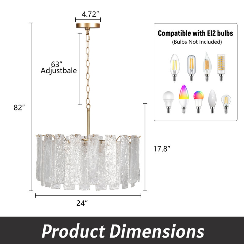 8 - Light Dimmable Drum Glass Chandelier
