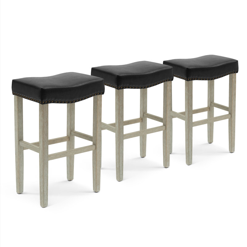 Tabouret Jameson, Tabouret de bar (siège d'une hauteur de 29 po), Cuir noir / cadre gris