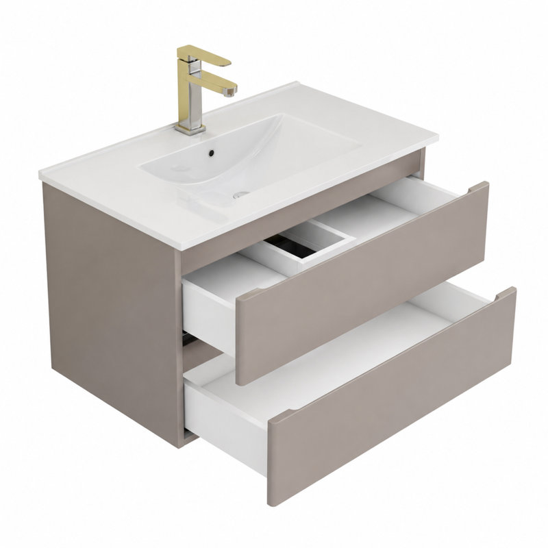 Meuble-lavabo mural 32 po avec double tiroir et lavabo en céramique 32 po