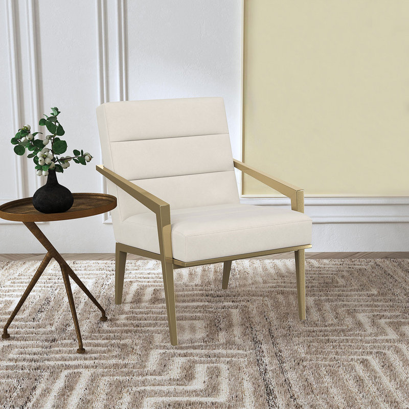 Fauteuil d'appoint rembourré en métal Merriman foncé, Crème, crème