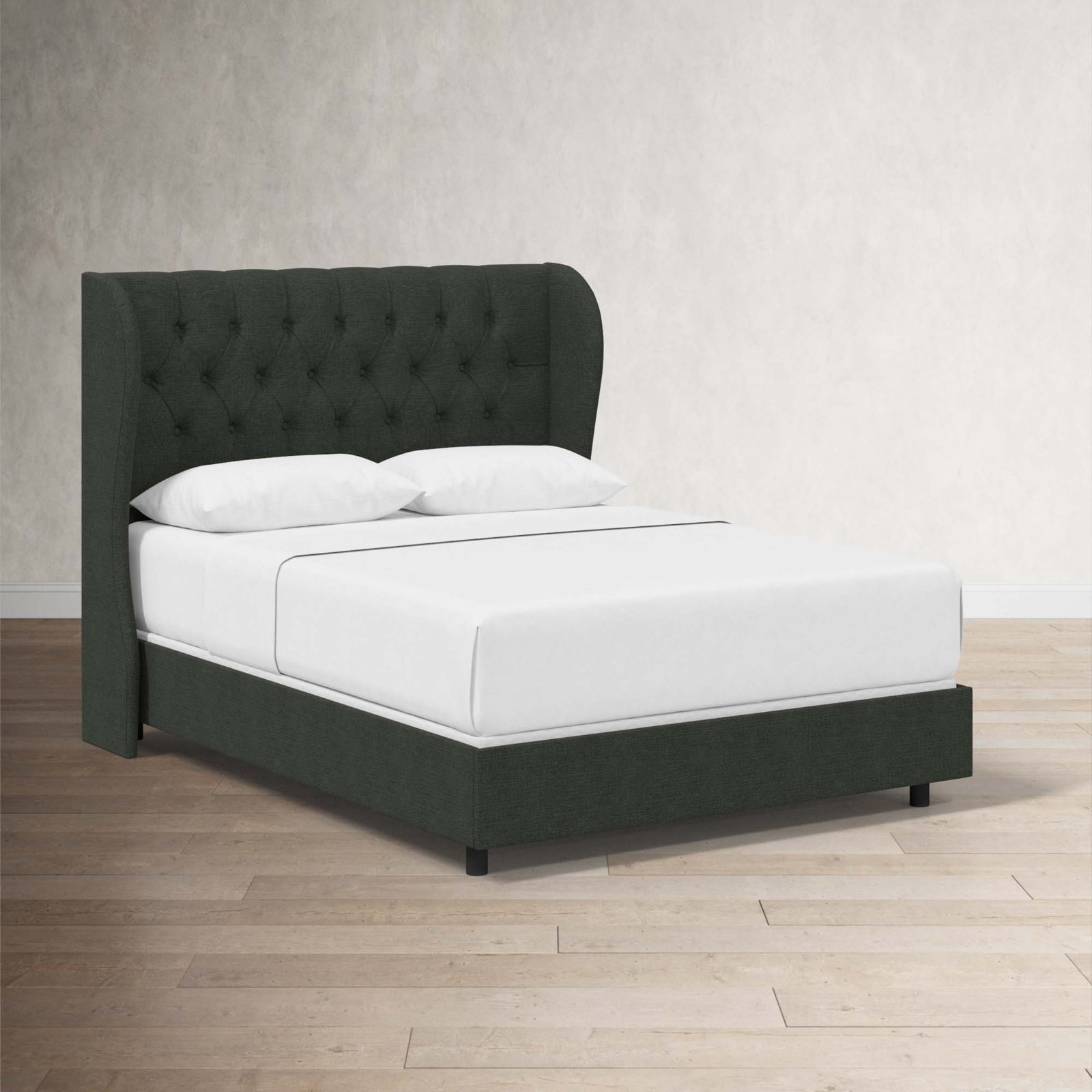 Tomey Upholstered Wingback Bed, Queen, Classic Black Performance Velvet