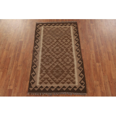 Reversible Wool Kilim Brown Area Rug 3x5