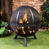Deko Living 34 Inch Diameter Outdoor Steel Wood Burning Sphere Fire Pit with Screen Lid and Poker