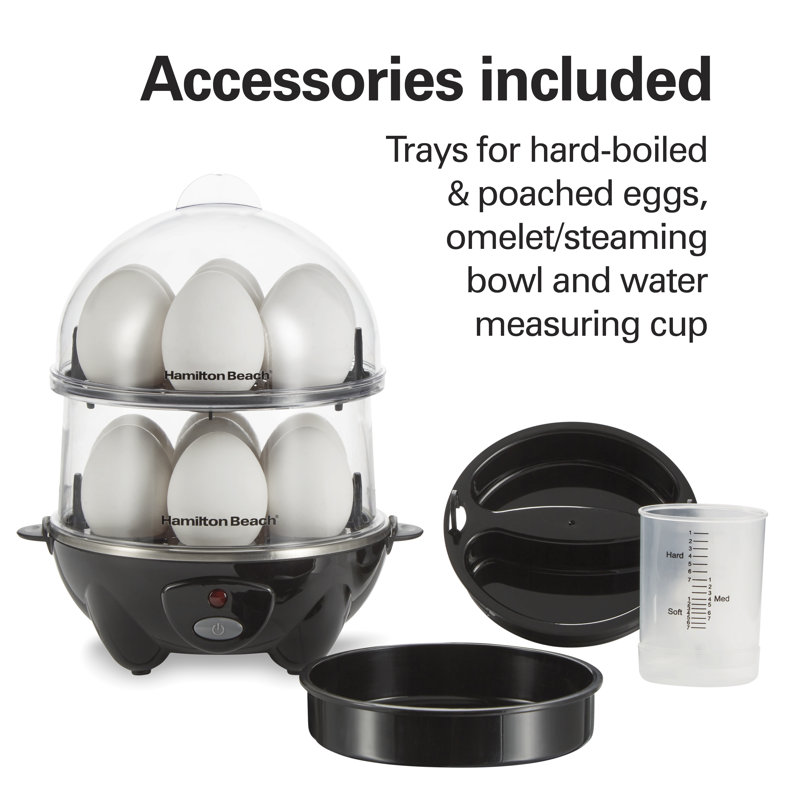 Hamilton Beach® 3-in-1 Egg Cooker with 14 Egg Capacity for Hard-Boiled Eggs, Poached Eggs and Omelets