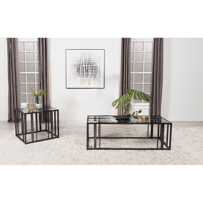 Ensemble de table basse et de table de bout DiCaprio, 2 pièces: table de bout, table basse, Nickel noir