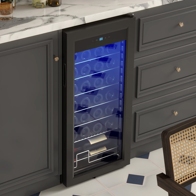 Refroidisseur à vin 32 bouteilles à compresseur - 41 64 -64 ℉ Cave à vin autoportante, conception compacte, porte simple en verre, commande tactile numérique à DEL, pour vin rouge, blanc, champagne ou mousseux