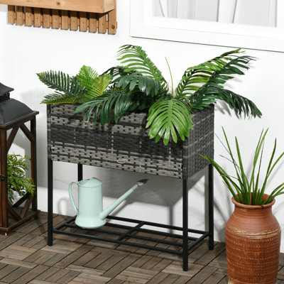 Support de jardin surélevé, apparence pour herbes, légumes, fleurs, gris, avec pot de rangement surélevé pour compartiment à outils, look de légumes, fleurs, extraordinaire