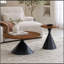 Ensemble de tables basses rondes 2 pièces, plateau de table à motif noyer avec base en acier, table basse multifonctionnelle (noir et noyer)-995481707-995481751