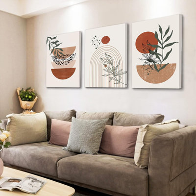 Art mural bohème, décorations murales bohème, impressions géométriques abstraites noir terre cuite beige, art minimaliste, impressions sur toile encadrées naturelles pour salon, salle de bain, décoration murale